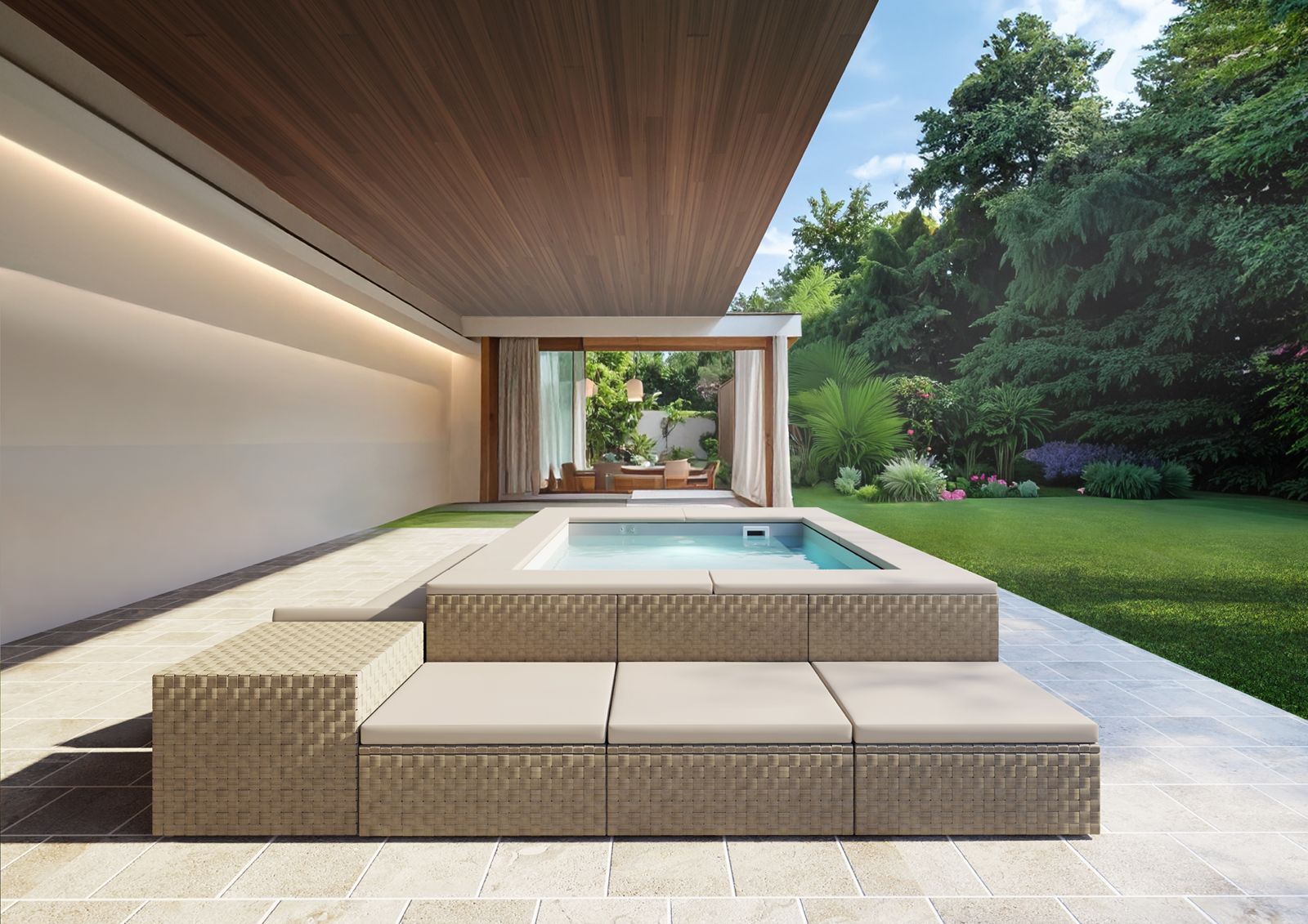 Minipiscina Sublime con divanetto in rattan